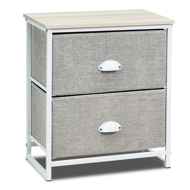 Fabric Nightstand Bedside Storage Cabinet Folding Drawers White 2 Tier - TidySpaces