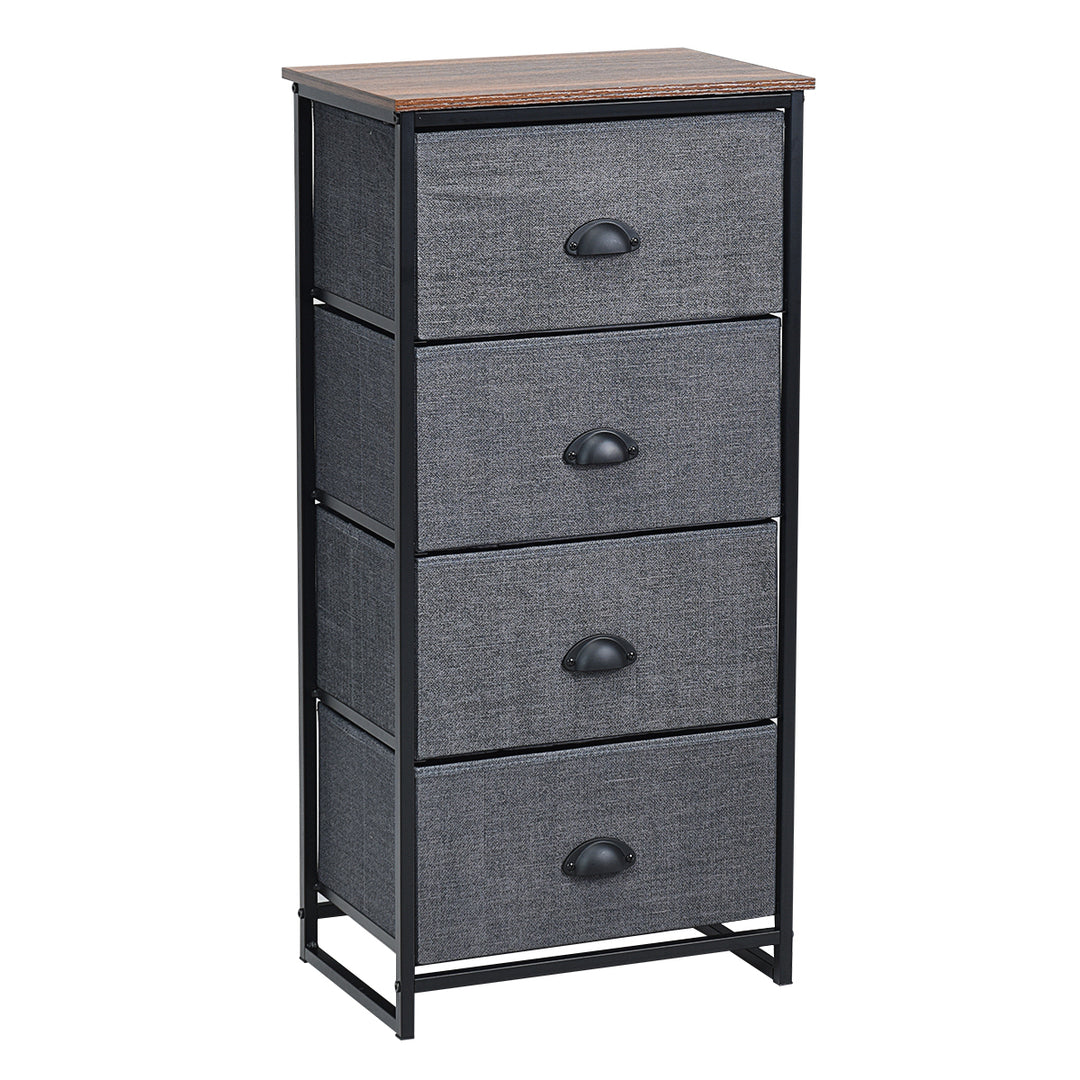 Fabric Nightstand Bedside Storage Cabinet Folding Drawers Black 4 Tier - TidySpaces