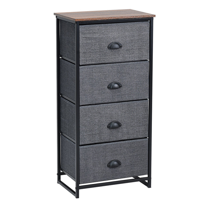 Fabric Nightstand Bedside Storage Cabinet Folding Drawers Black 4 Tier - TidySpaces