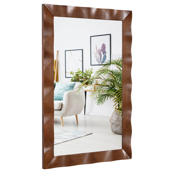 Farmhouse Wall Mirror Rubber Wood Rustic Style Wall Mirror Brown - TidySpaces