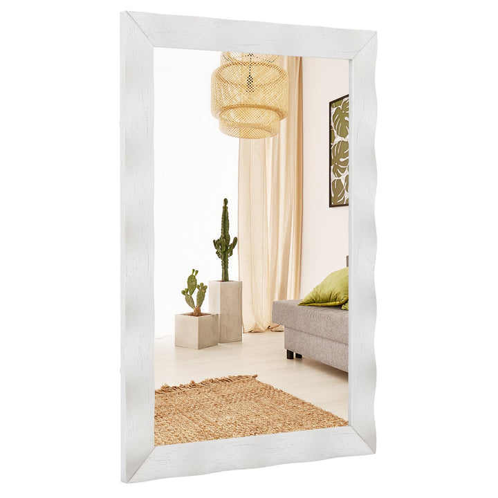 Farmhouse Wall Mirror Rubber Wood Rustic Style Wall Mirror White - TidySpaces