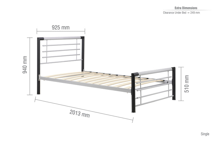 Sleek Modern Steel Bed with Epoxy Powder Coated Finish and Sprung Slatted Base