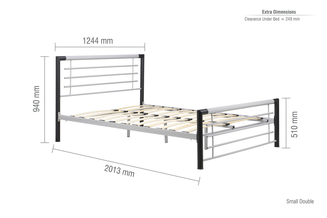 Sleek Modern Steel Bed with Epoxy Powder Coated Finish and Sprung Slatted Base