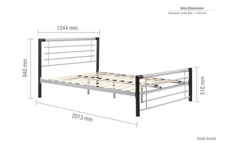Sleek Modern Steel Bed with Epoxy Powder Coated Finish and Sprung Slatted Base