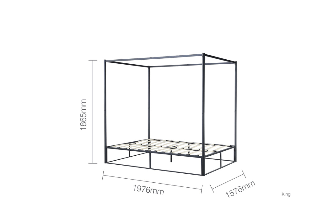 Contemporary Steel Metal 4 Poster Bed with Sturdy Frame for Modern Bedrooms