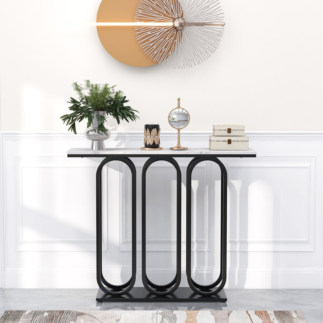 100 CM Faux Marble Entryway Table with Adjustable Foot Pads Black