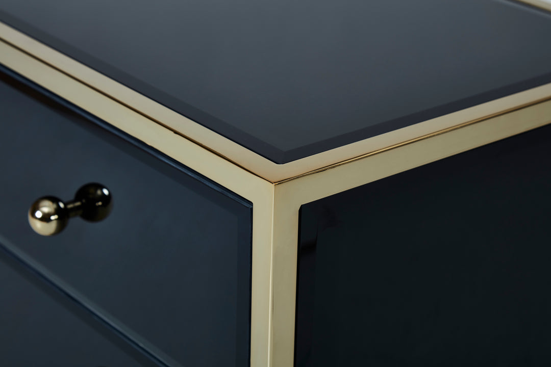 Fenwick 4 Drawer Chest Black Glass Gold Frame Luxury Storage