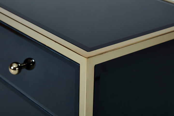 Fenwick 4 Drawer Chest Black Glass Gold Frame Luxury Storage