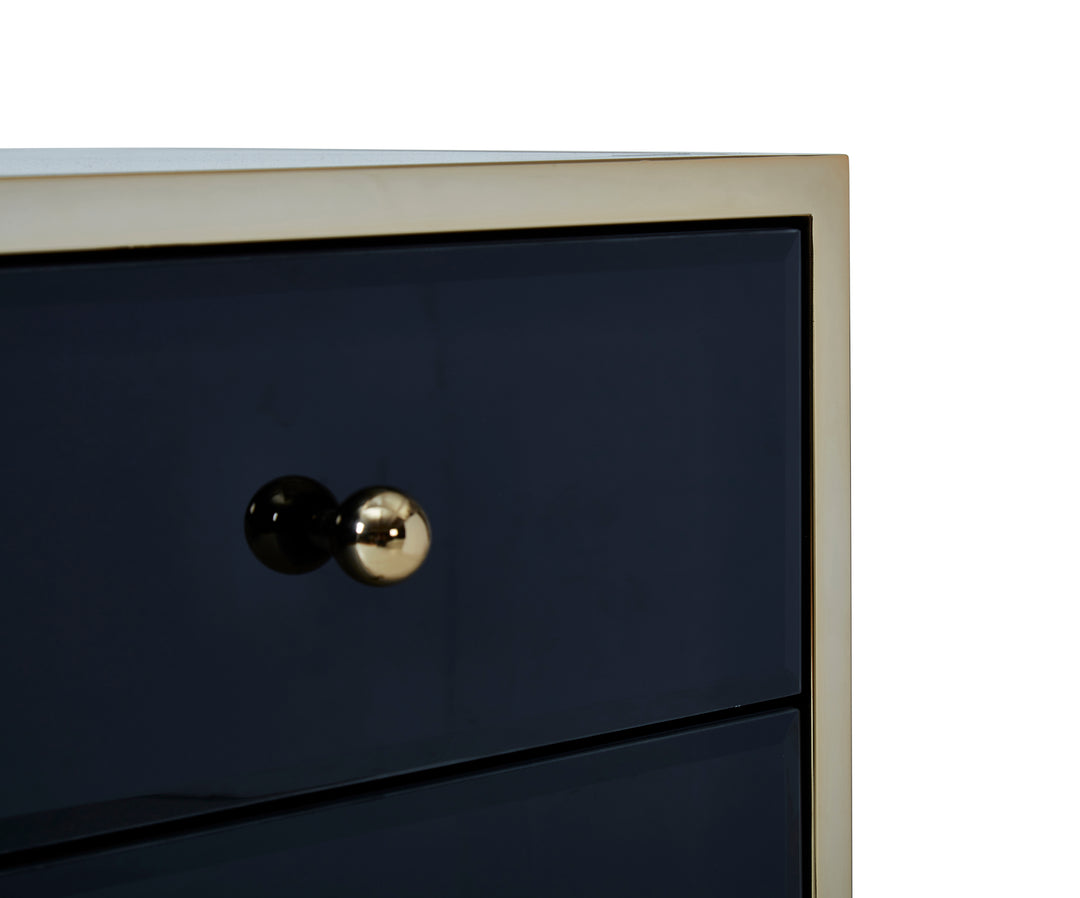 Fenwick 4 Drawer Chest Black Glass Gold Frame Luxury Storage
