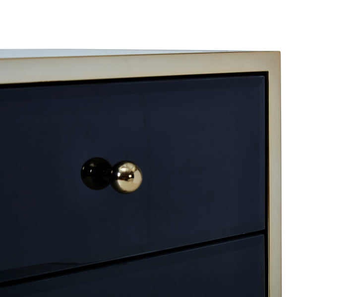 Fenwick 4 Drawer Chest Black Glass Gold Frame Luxury Storage
