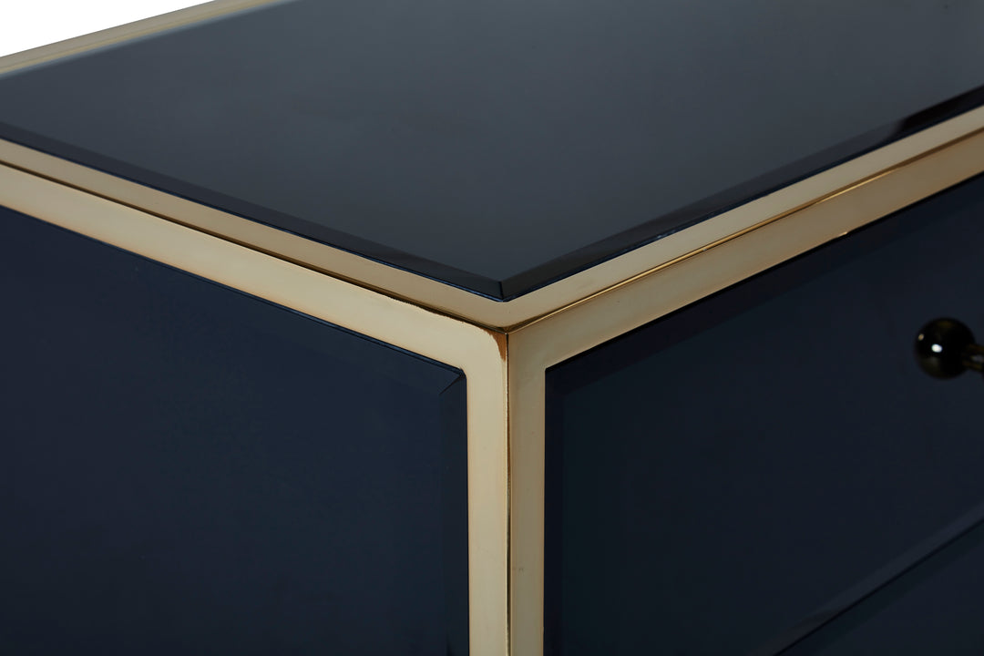Fenwick 4 Drawer Chest Black Glass Gold Frame Luxury Storage
