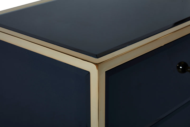 Fenwick 4 Drawer Chest Black Glass Gold Frame Luxury Storage