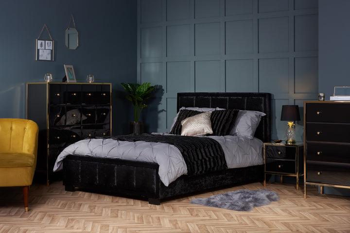 Fenwick 4 Drawer Chest Black Glass Gold Frame Luxury Storage
