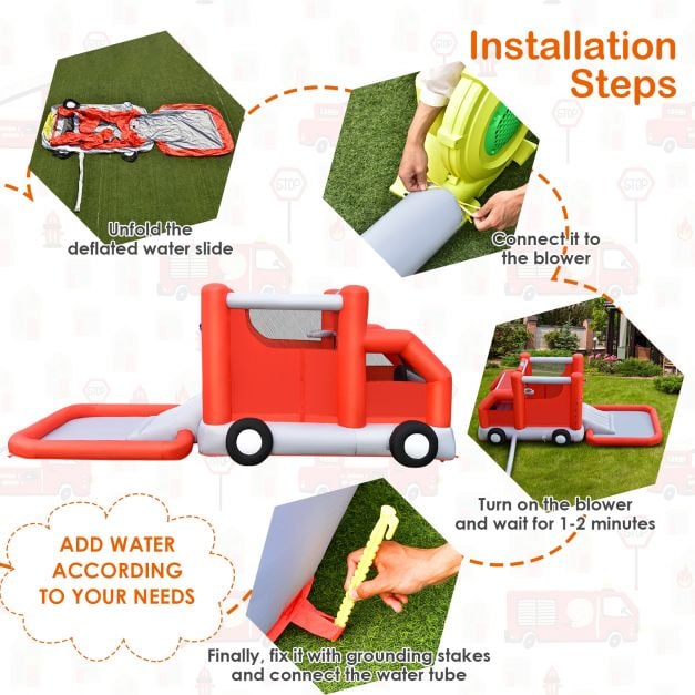 Firefighting-Themed Inflatable Water Park with Slide - TidySpaces