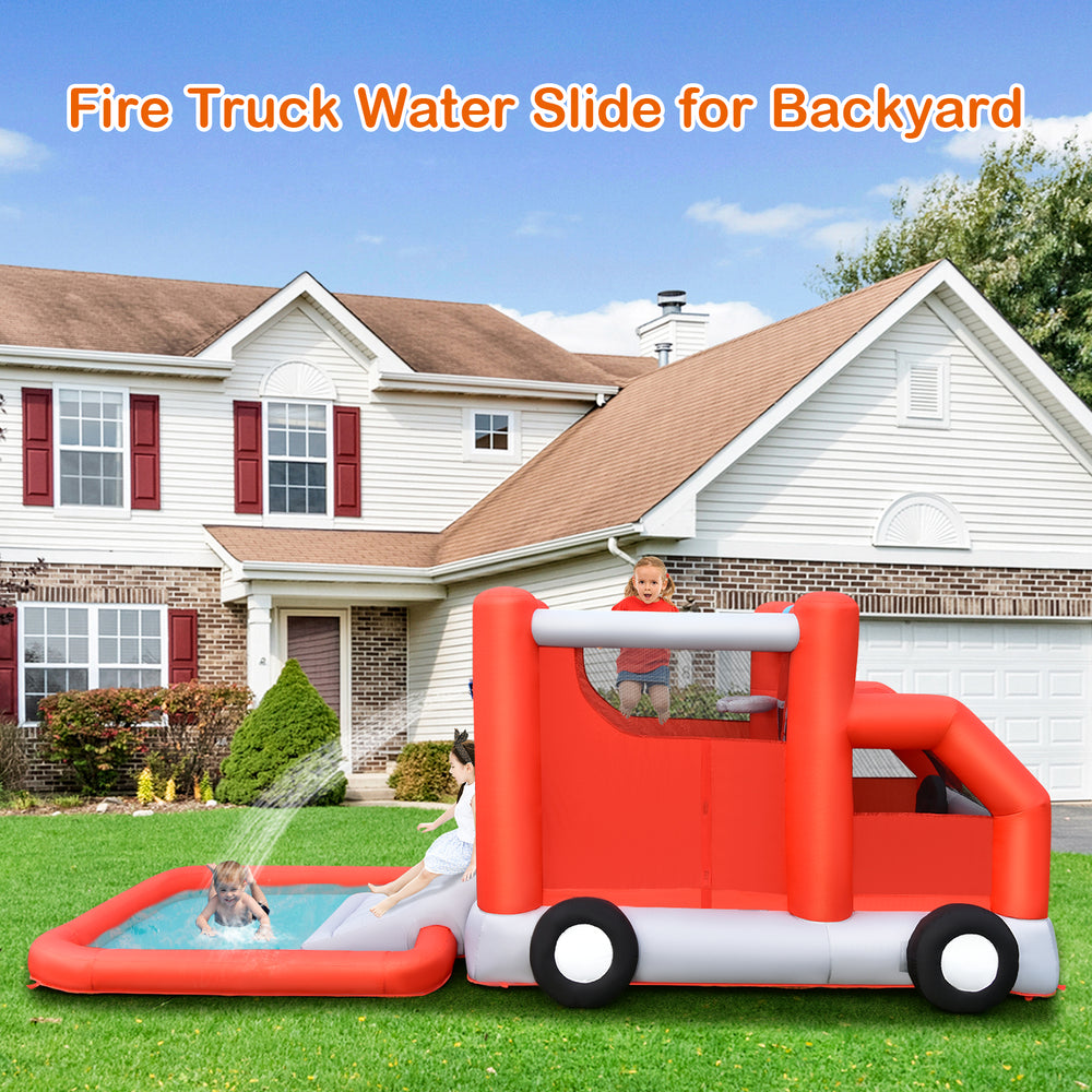 Firefighting-Themed Inflatable Water Park with Slide - TidySpaces