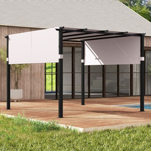 305 x 305 cm Flat Top Pergola with Retractable Canopy and Heavy-duty Metal Frame