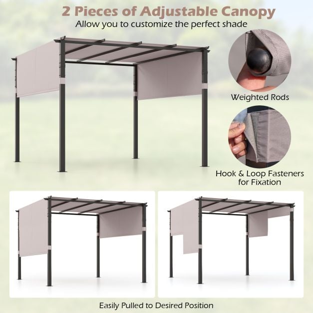 305 x 305 cm Flat Top Pergola with Retractable Canopy and Heavy-duty Metal Frame