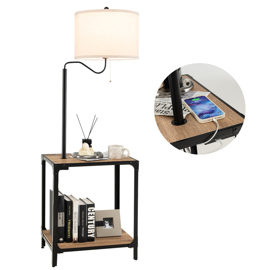 Floor Lamp with End Table and USB Charging Ports with Rotatable Lamp Arm - TidySpaces