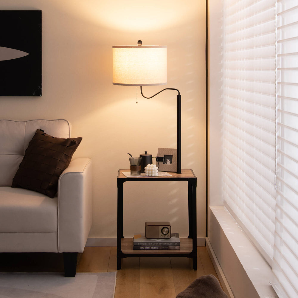 Floor Lamp with End Table and USB Charging Ports with Rotatable Lamp Arm - TidySpaces