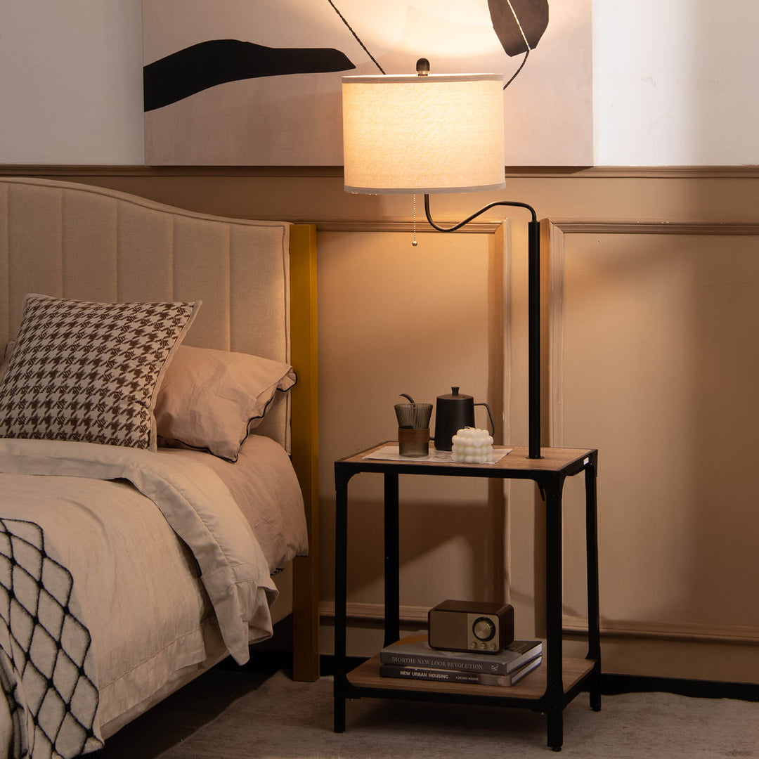 Floor Lamp with End Table and USB Charging Ports with Rotatable Lamp Arm - TidySpaces