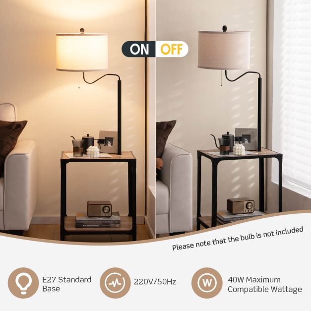 Floor Lamp with End Table and USB Charging Ports with Rotatable Lamp Arm