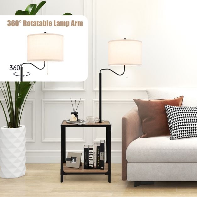 Floor Lamp with End Table and USB Charging Ports with Rotatable Lamp Arm