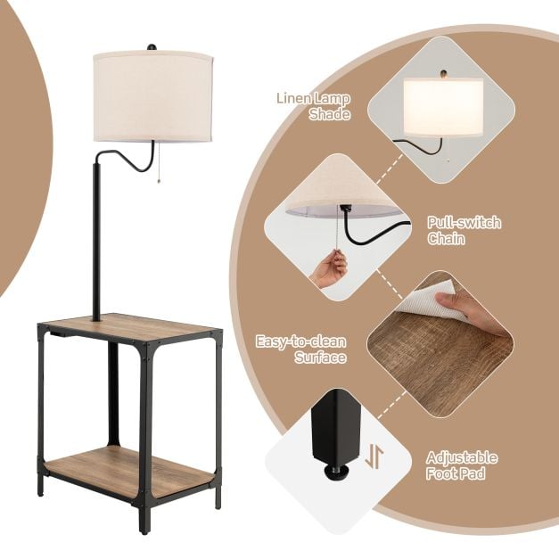 Floor Lamp with End Table and USB Charging Ports with Rotatable Lamp Arm