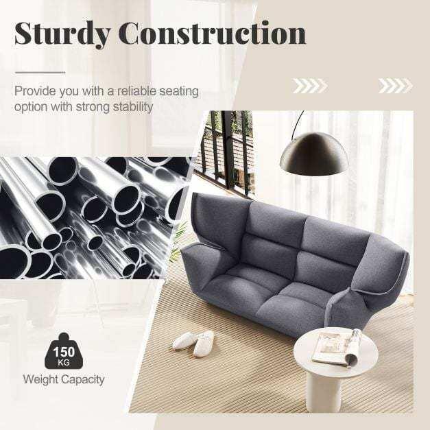 Floor Sofa Chair with 5-Postion Adjustable Backrest and Armrests-Grey - TidySpaces