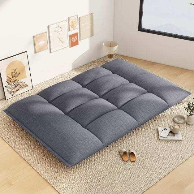 Floor Sofa Chair with 5-Postion Adjustable Backrest and Armrests-Grey - TidySpaces
