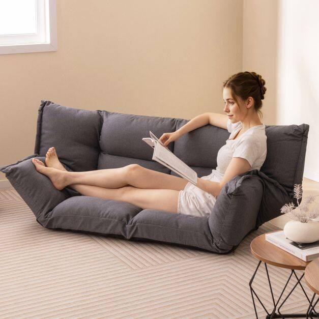 Floor Sofa Chair with 5-Postion Adjustable Backrest and Armrests-Grey - TidySpaces