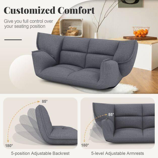 Floor Sofa Chair with 5-Postion Adjustable Backrest and Armrests-Grey - TidySpaces