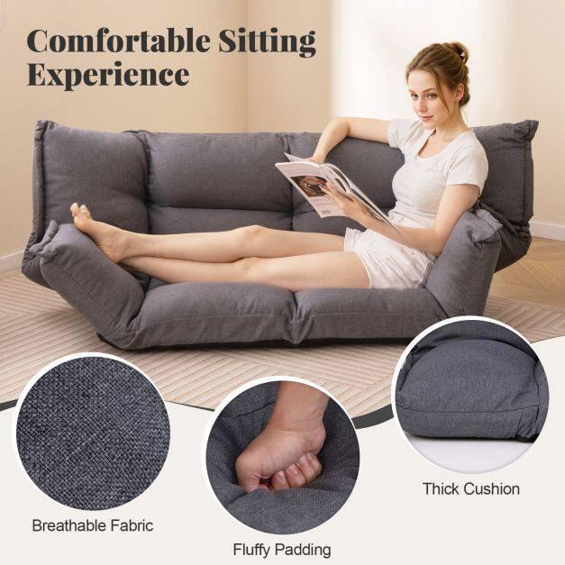 Floor Sofa Chair with 5-Postion Adjustable Backrest and Armrests-Grey - TidySpaces