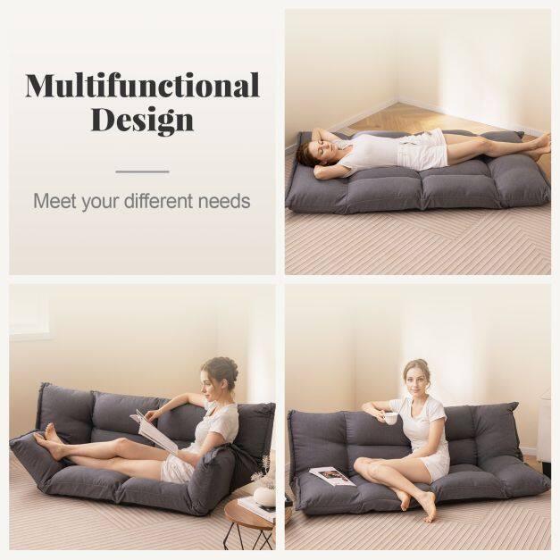 Floor Sofa Chair with 5-Postion Adjustable Backrest and Armrests-Grey - TidySpaces