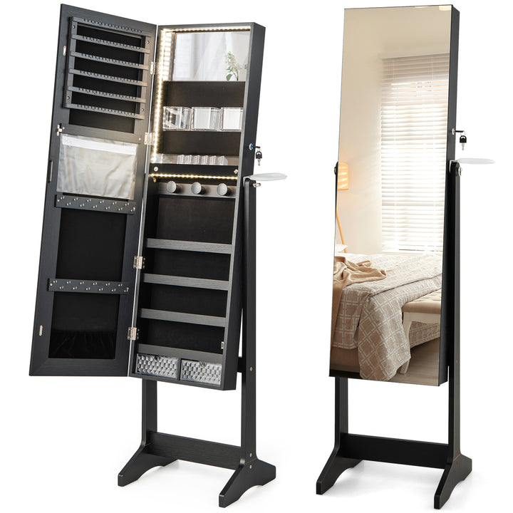 Freestanding LED Mirrored Jewellery Cabinet with Keyhole Black - TidySpaces