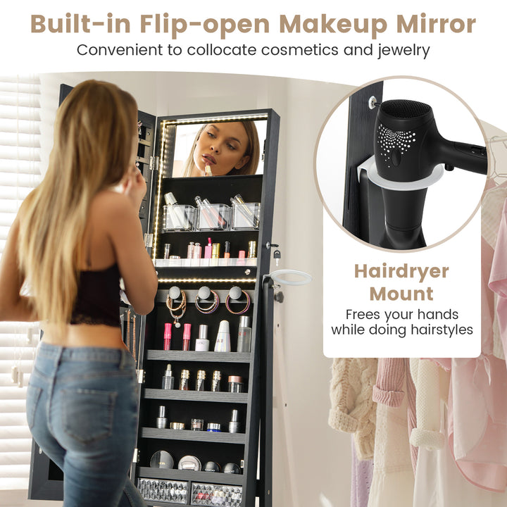 Freestanding LED Mirrored Jewellery Cabinet with Keyhole - TidySpaces