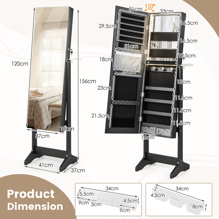 Freestanding LED Mirrored Jewellery Cabinet with Keyhole - TidySpaces