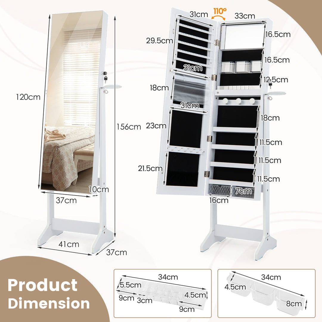 Freestanding LED Mirrored Jewellery Cabinet with Keyhole - TidySpaces