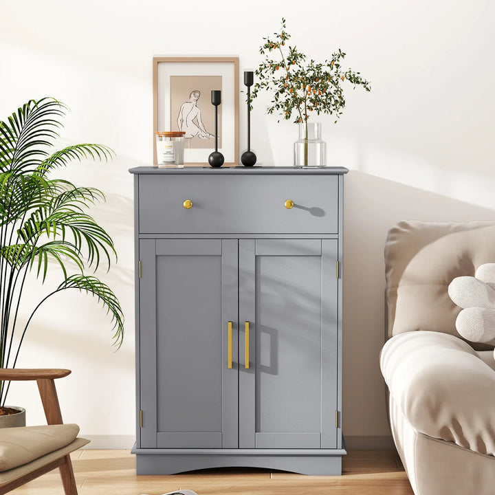 Floor Storage Cabinet with Doors and Adjustable Shelf-Grey - TidySpaces