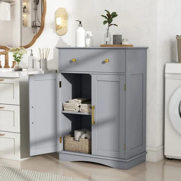 Floor Storage Cabinet with Doors and Adjustable Shelf-Grey - TidySpaces