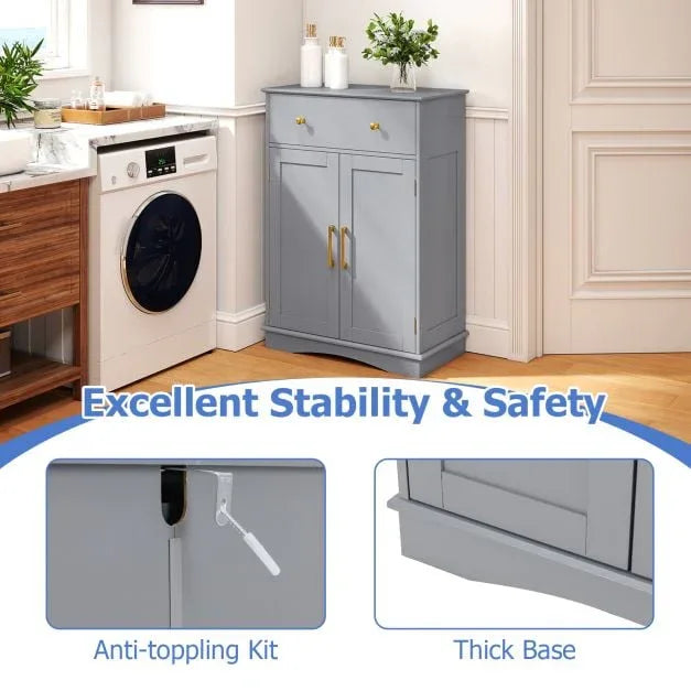 Floor Storage Cabinet with Doors and Adjustable Shelf-Grey - TidySpaces