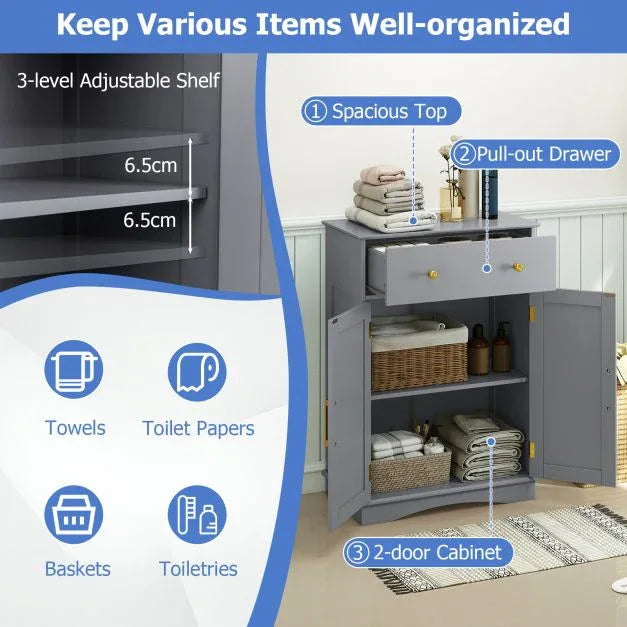 Floor Storage Cabinet with Doors and Adjustable Shelf-Grey - TidySpaces
