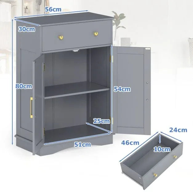 Floor Storage Cabinet with Doors and Adjustable Shelf-Grey - TidySpaces