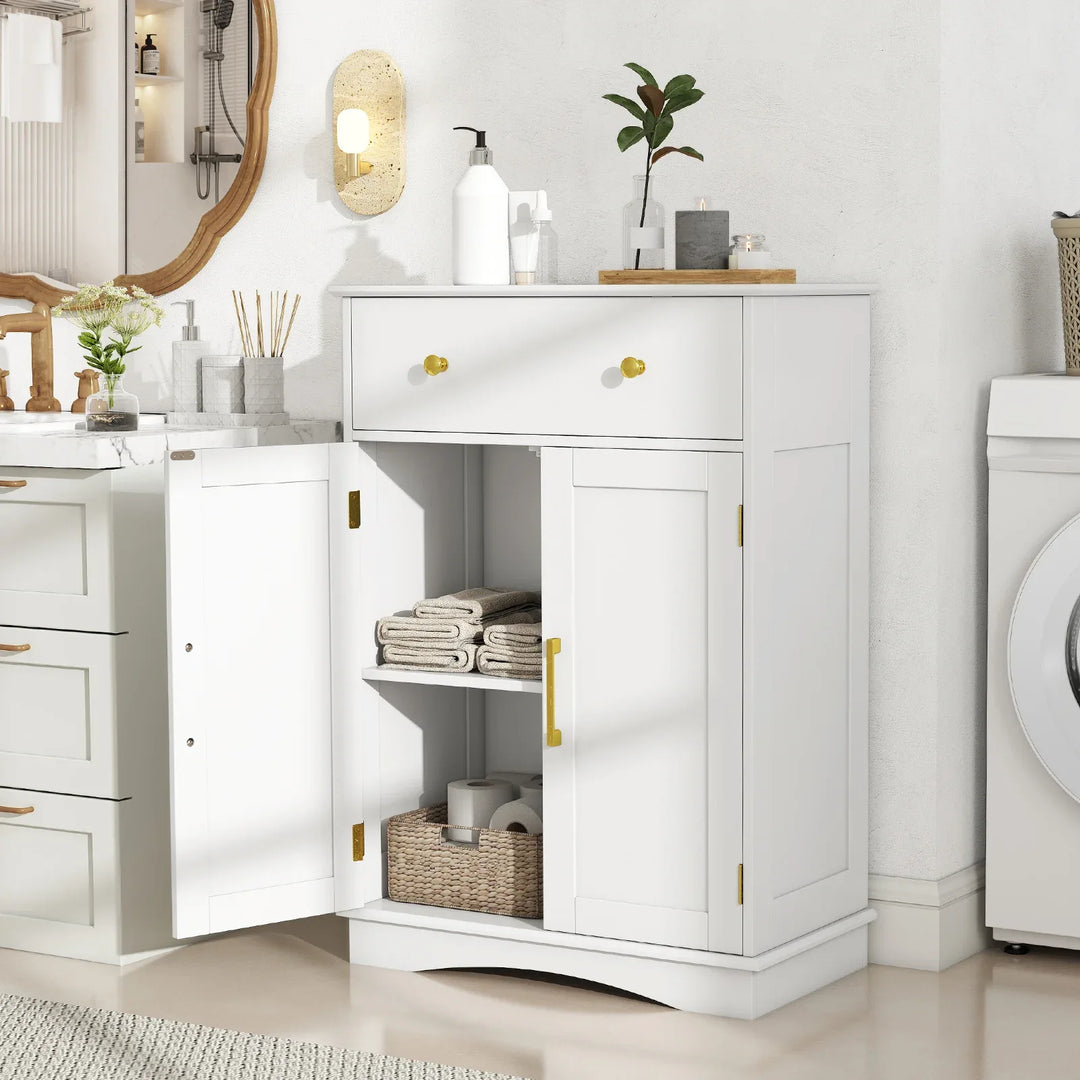 Floor Storage Cabinet with Doors and Adjustable Shelf-White - TidySpaces