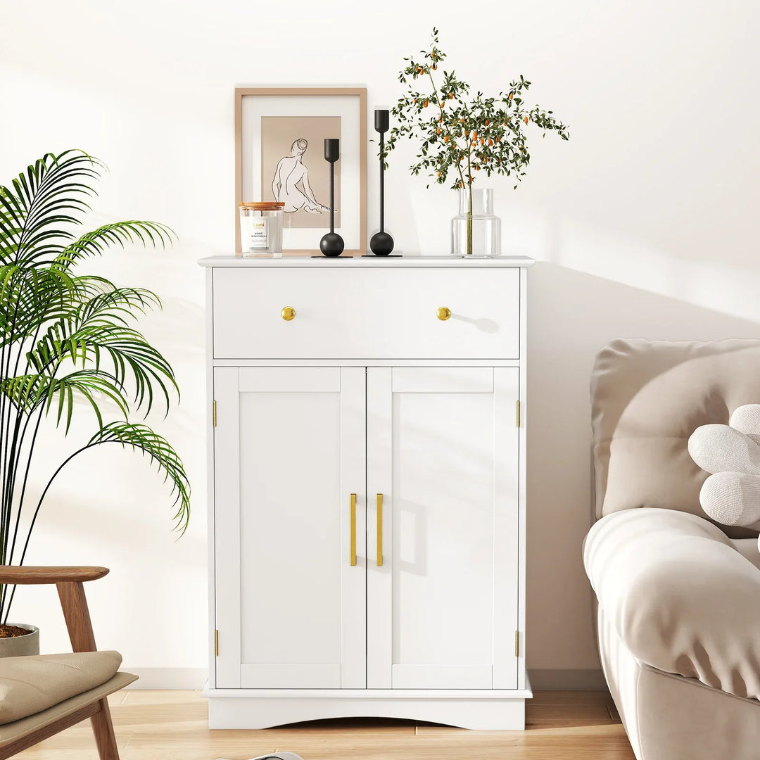 Floor Storage Cabinet with Doors and Adjustable Shelf-White - TidySpaces