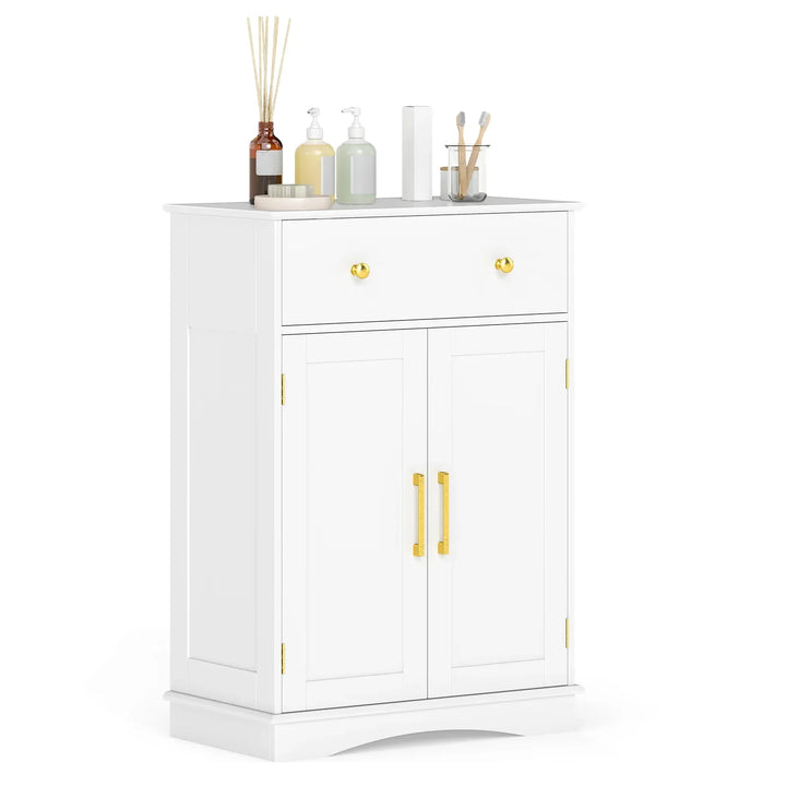 Floor Storage Cabinet with Doors and Adjustable Shelf-White - TidySpaces