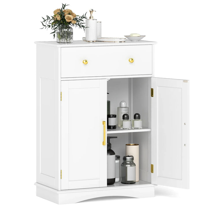 Floor Storage Cabinet with Doors and Adjustable Shelf-White - TidySpaces