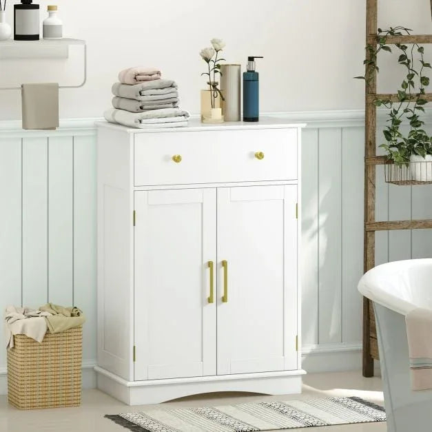 Floor Storage Cabinet with Doors and Adjustable Shelf-White - TidySpaces