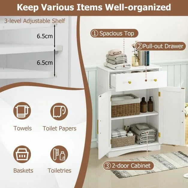 Floor Storage Cabinet with Doors and Adjustable Shelf-White - TidySpaces