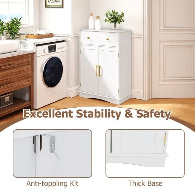 Floor Storage Cabinet with Doors and Adjustable Shelf-White - TidySpaces
