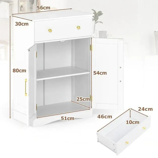 Floor Storage Cabinet with Doors and Adjustable Shelf-White - TidySpaces